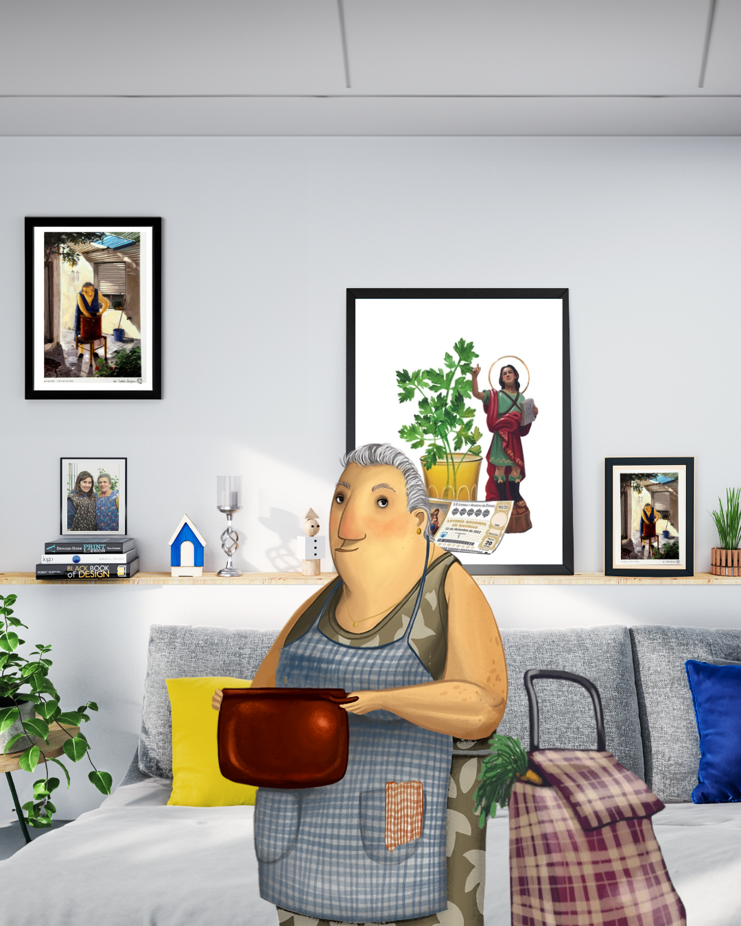 Lámina Abuela lavando caracoles