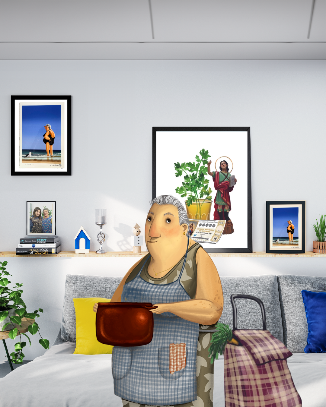 Grandmother looking at the sea print