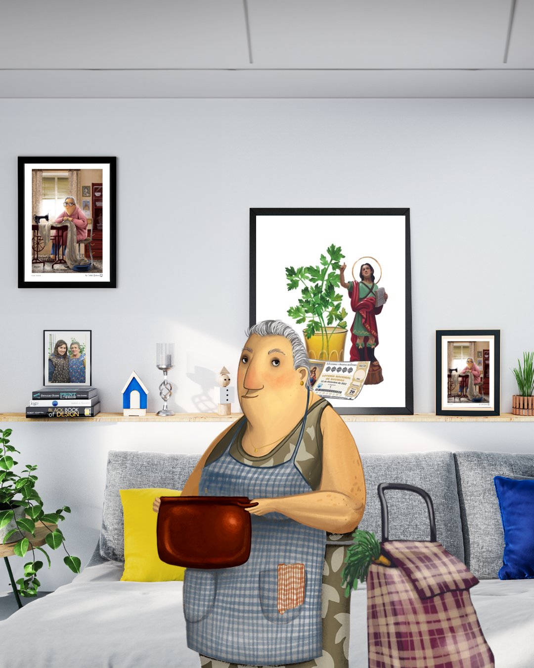 Grandma Sewing Art Print