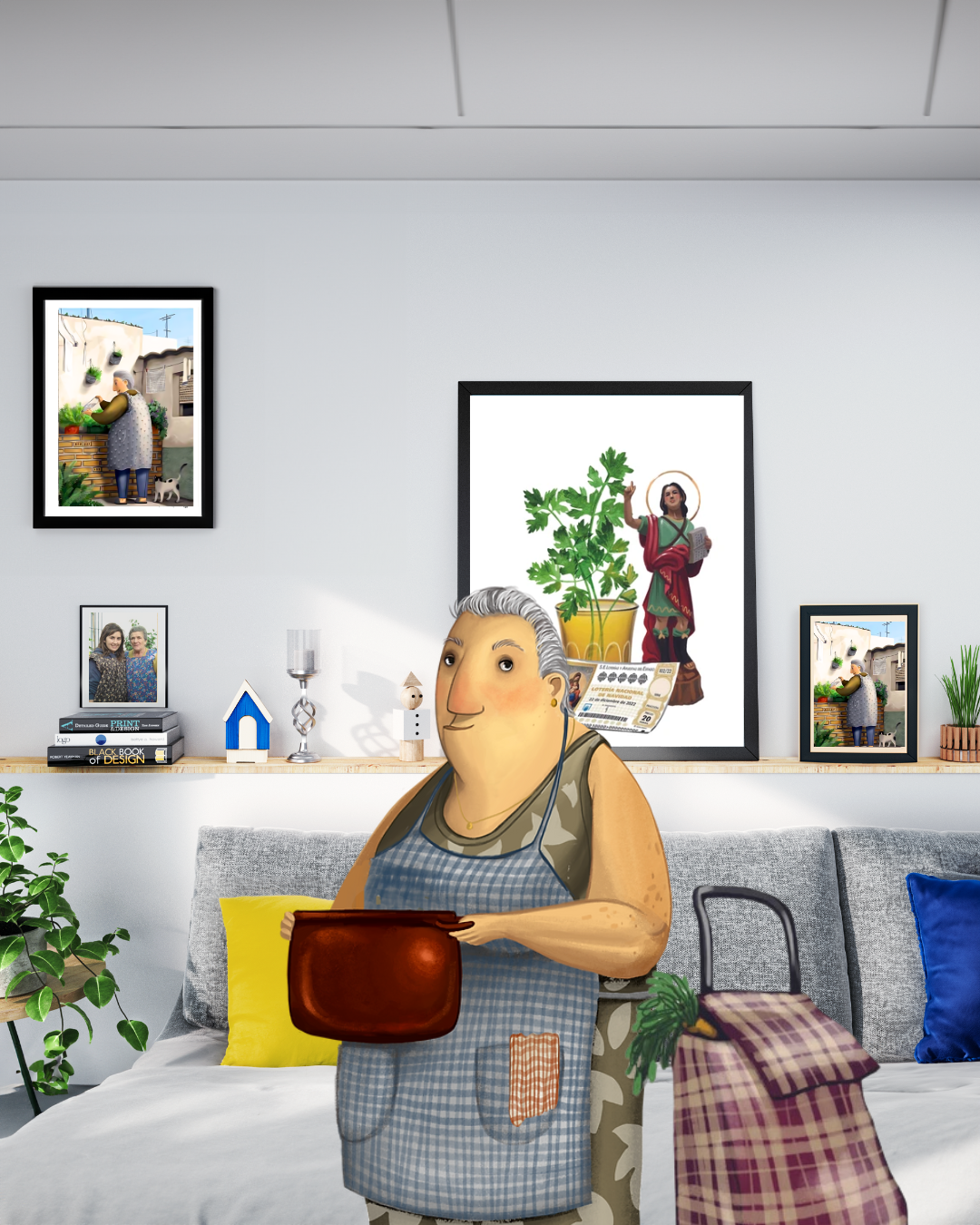 Lámina Abuela regando las plantas