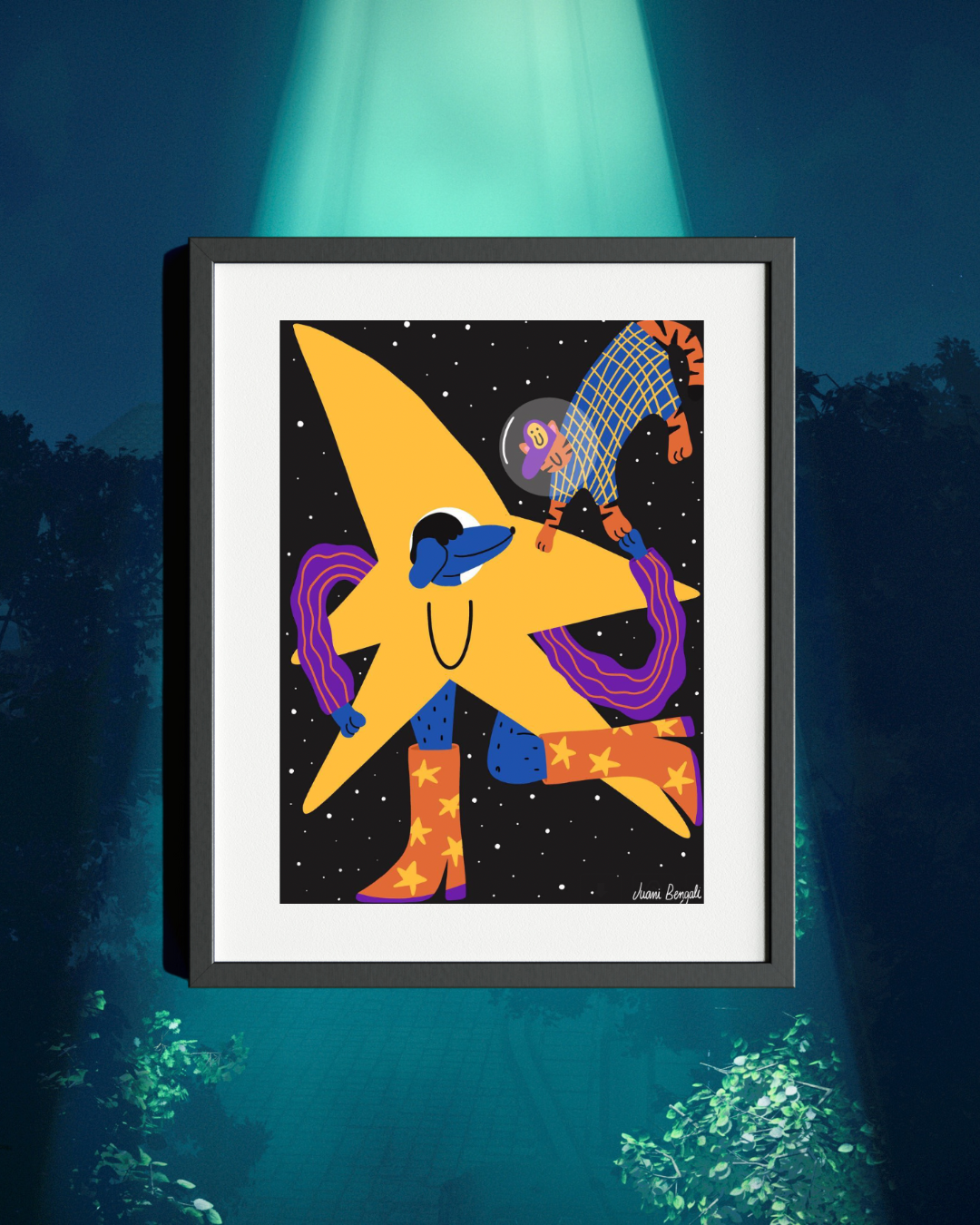 Cat and dog in space art print