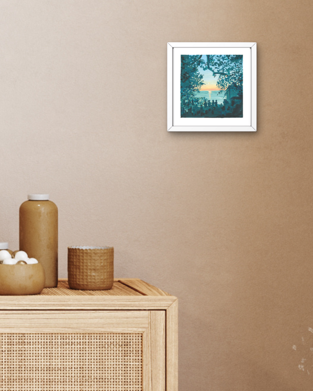 Lámina Cuadrada Atardecer entre árboles