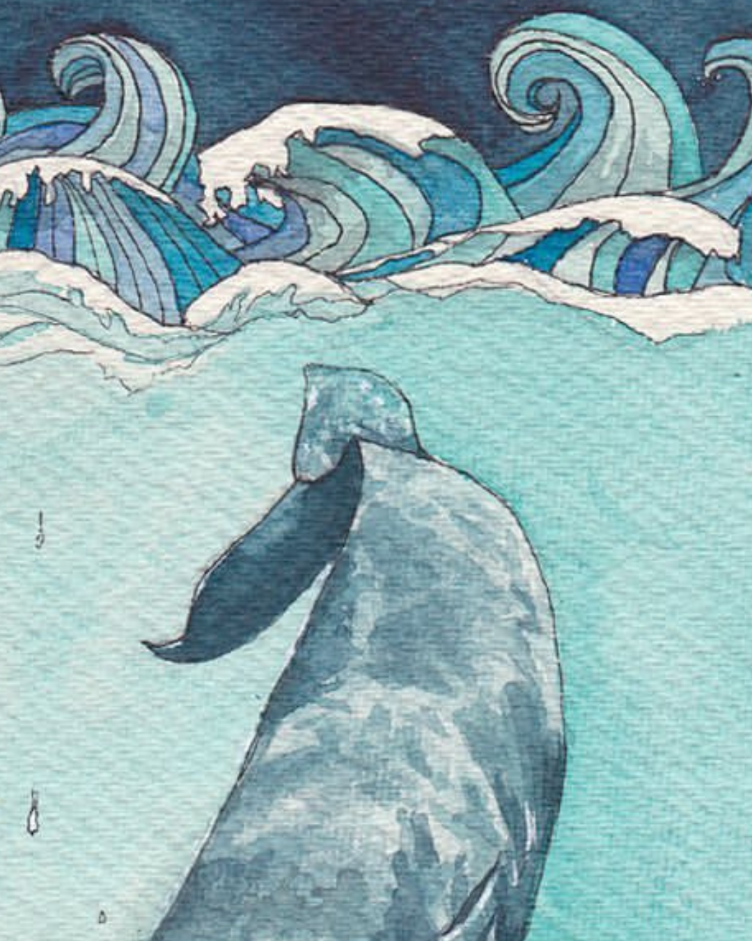 Lámina Ballena en el mar con olas