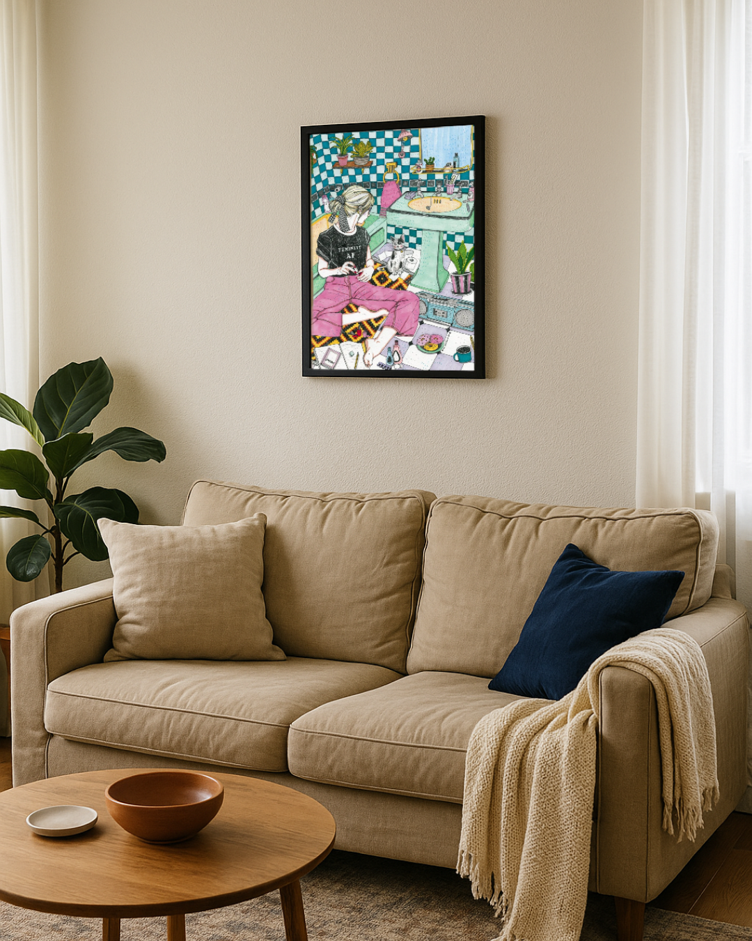 Lámina Chica feminist gato baño