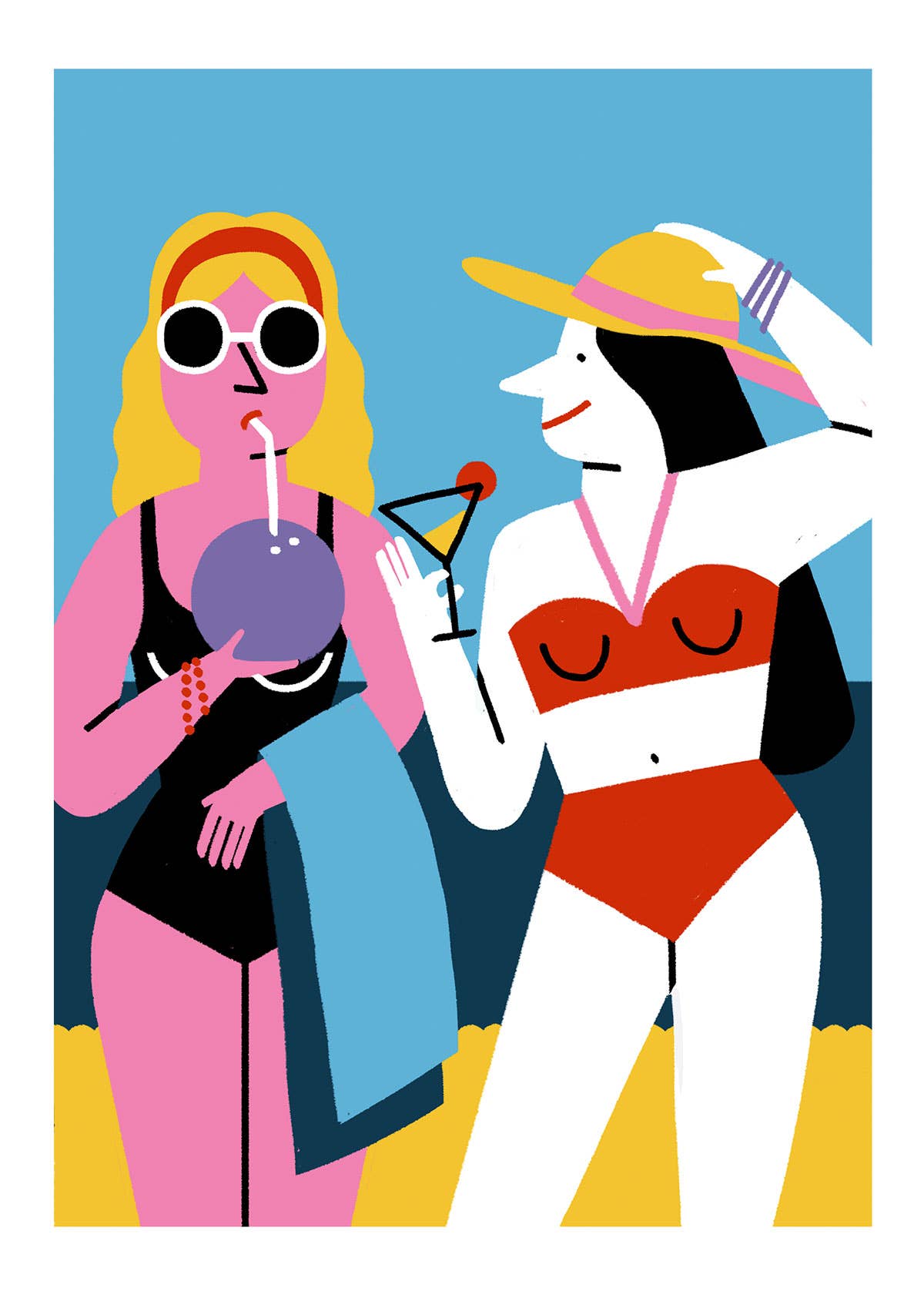 Lámina Chicas en la playa con coco