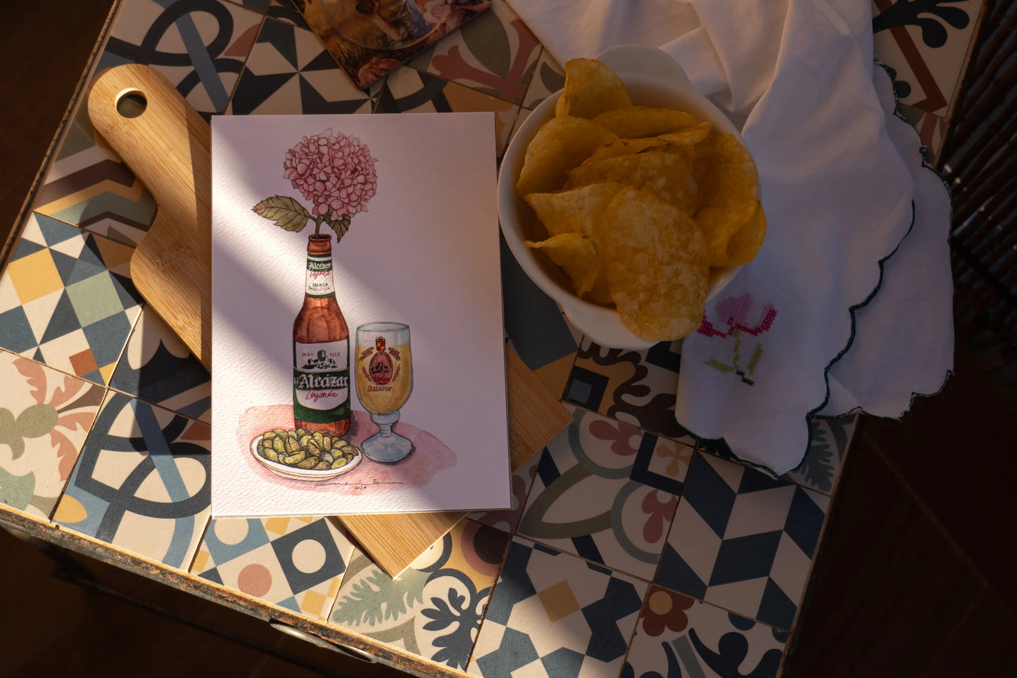 Lámina de cerveza alcázar con vaso