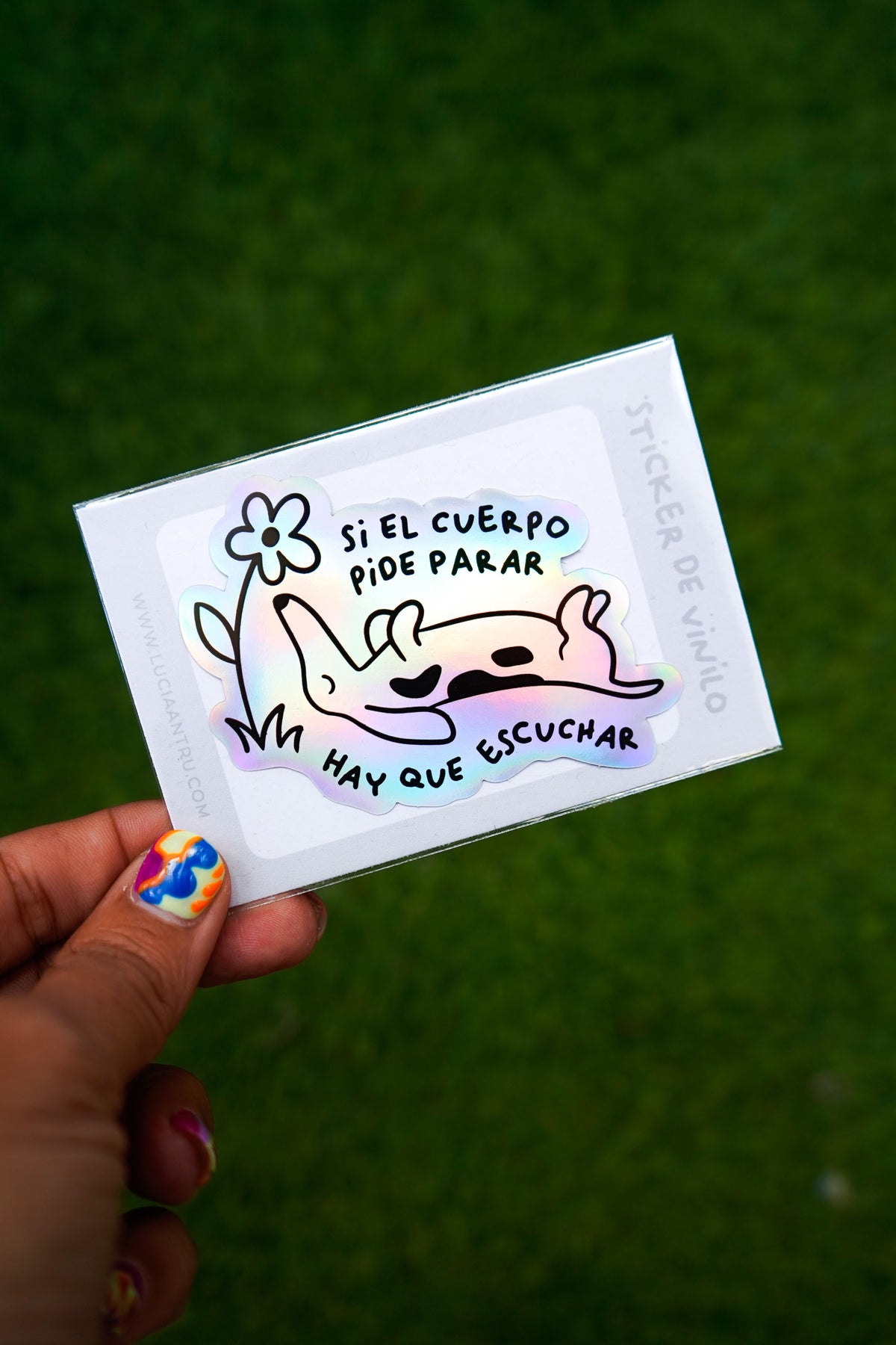 Pegatina holográfica perro "si el cuerpo pide parar"