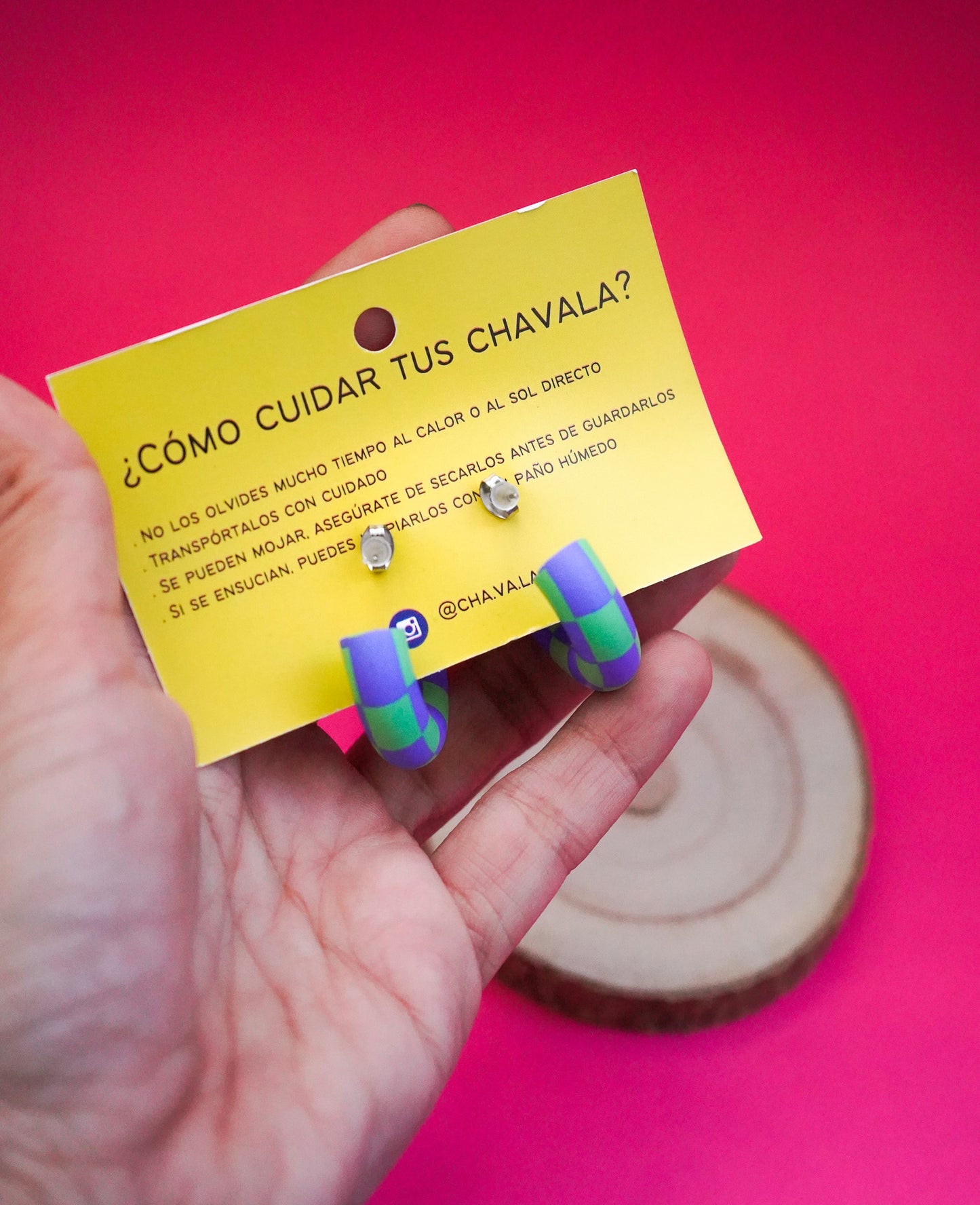 Pendientes #5 azul y verde damero