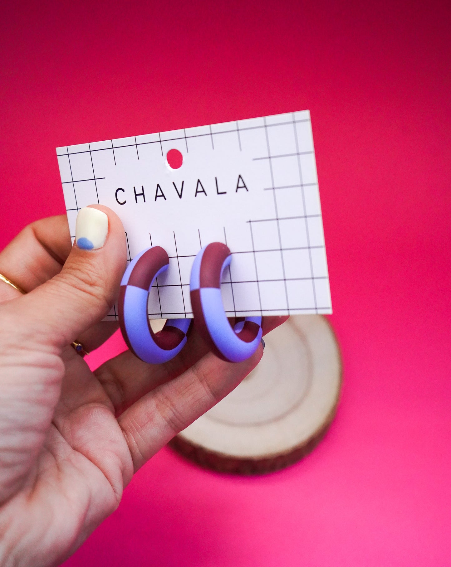 Pendientes #1 cuadros azul y marrón