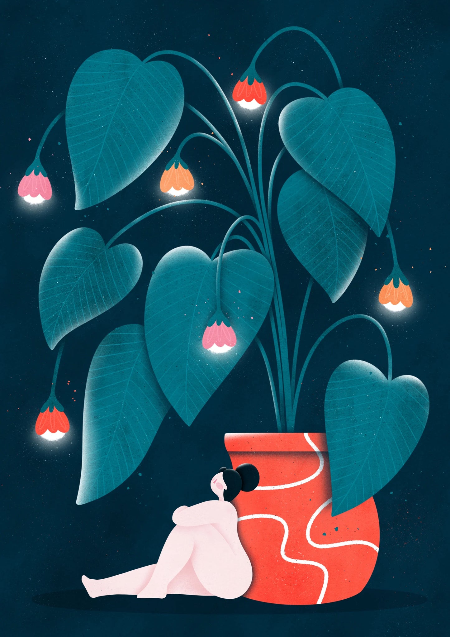 Lámina Planta y jarrón con chica