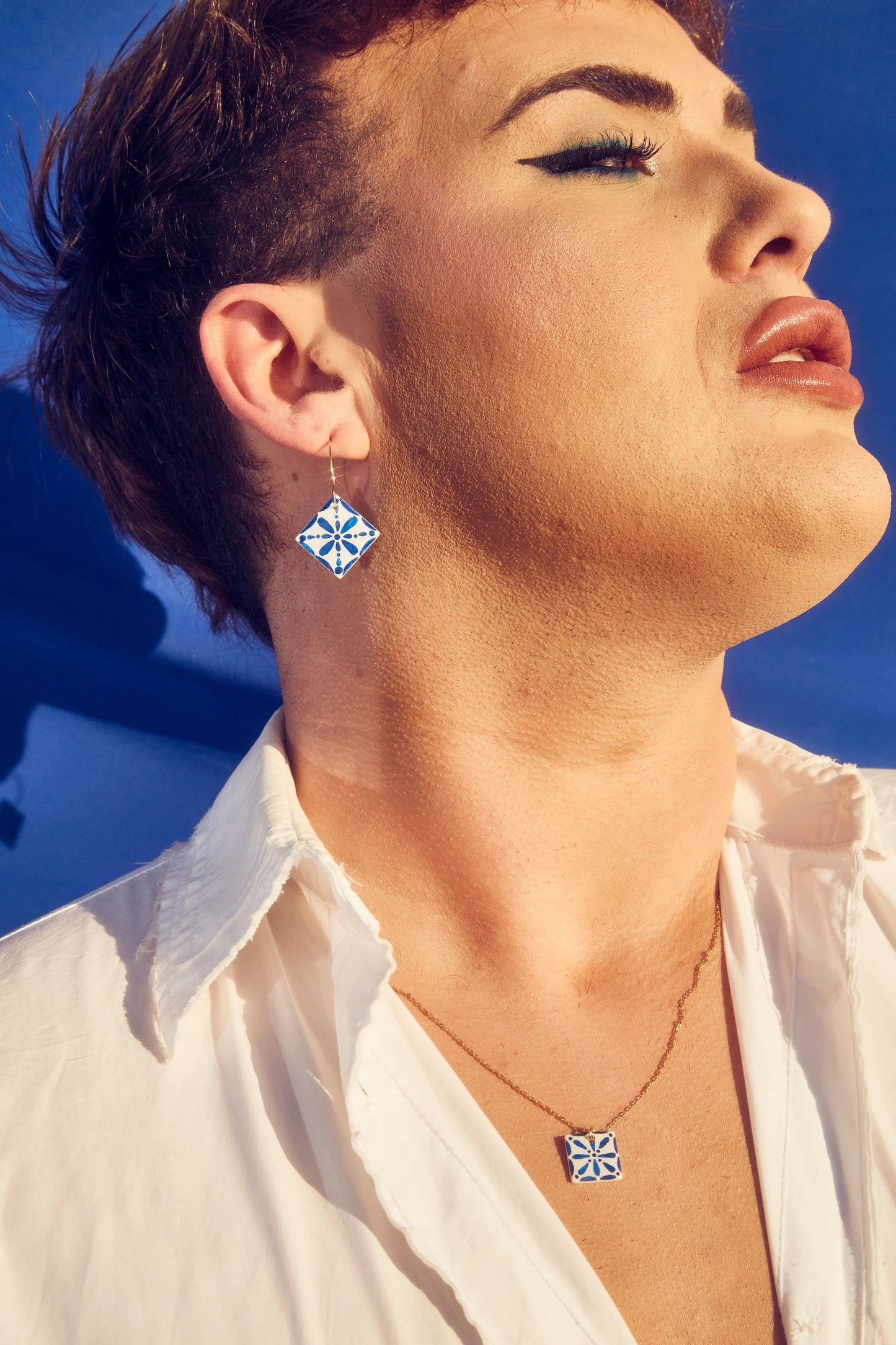 Pendientes azulejo pintado a mano