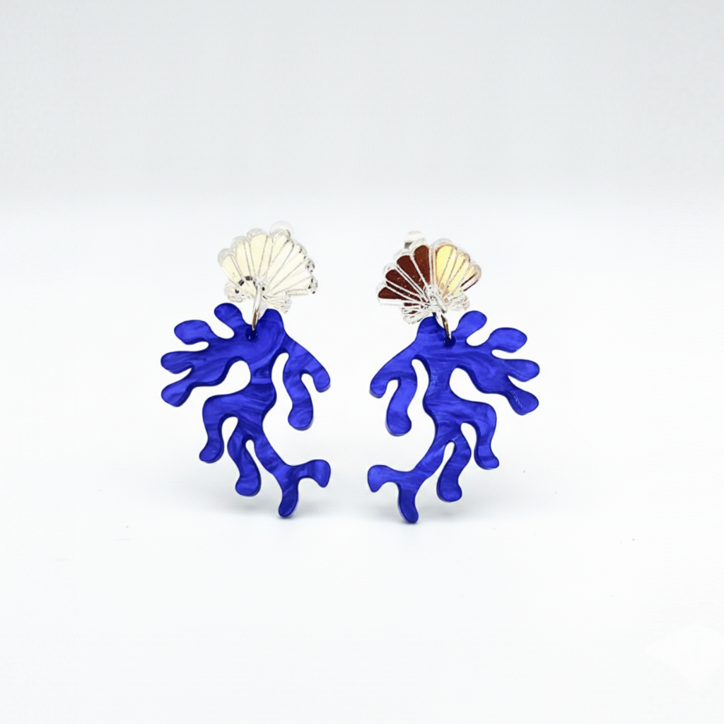 Pendientes coral azul y concha
