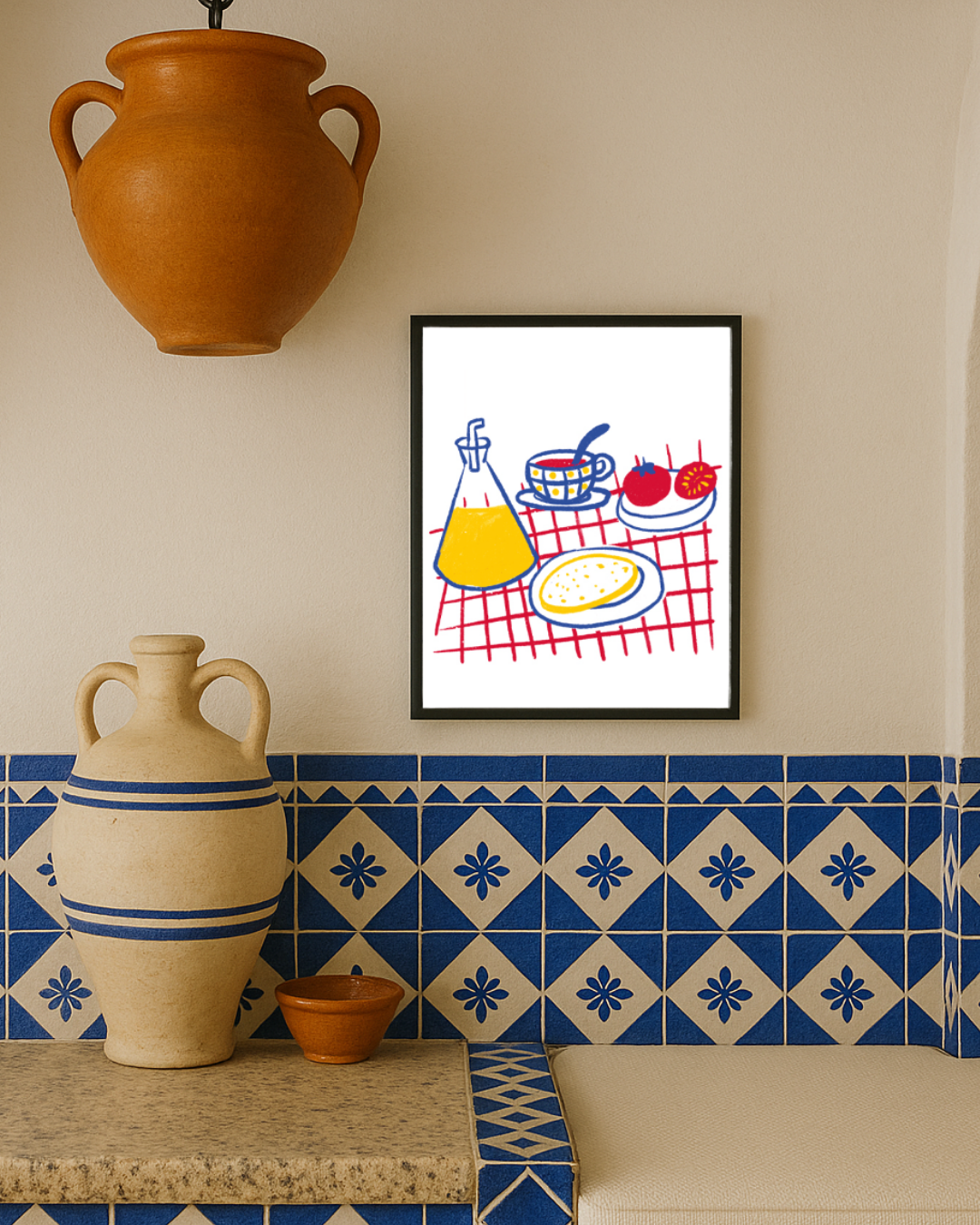 Lámina Desayuno andaluz azul rojo amarillo