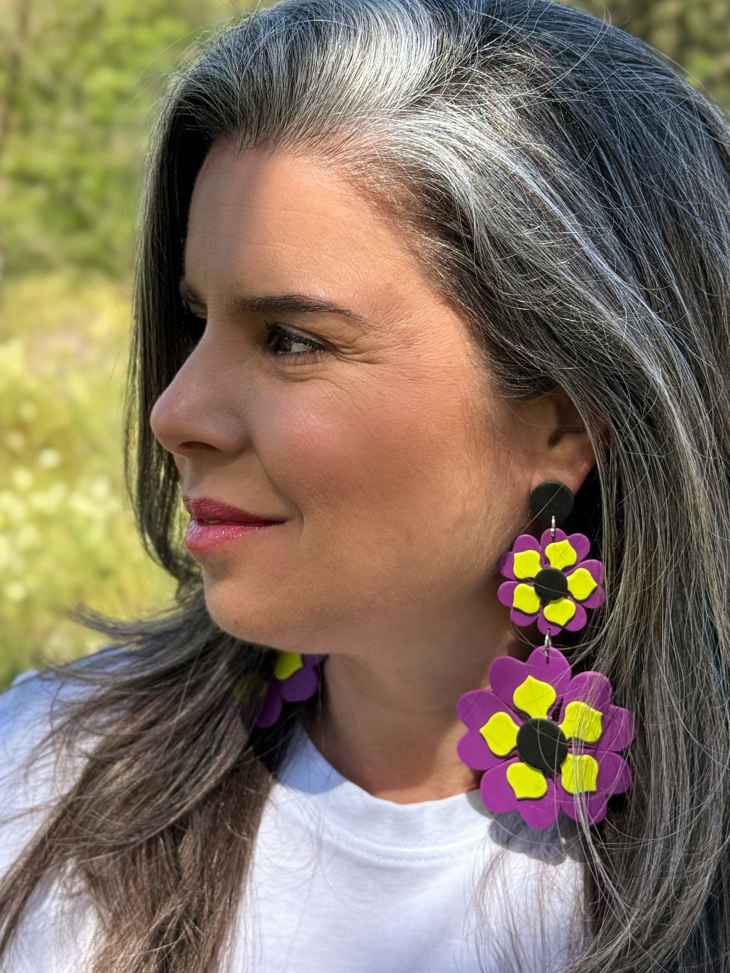 Pendientes Grovy color morado y verde lima