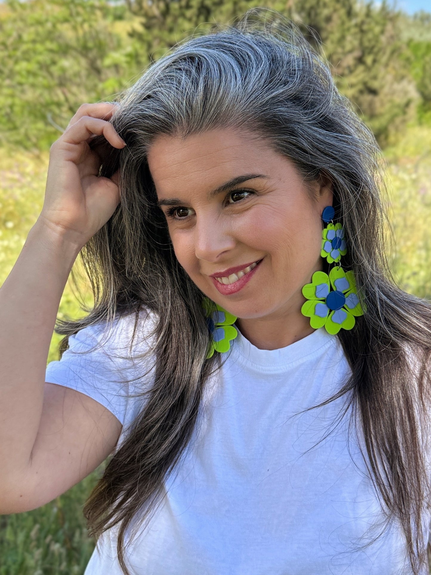 Pendiente Grovy (color lima, azul y celeste )