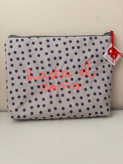 Gris lunares letras fucsia - Hasta el coño - Neceser