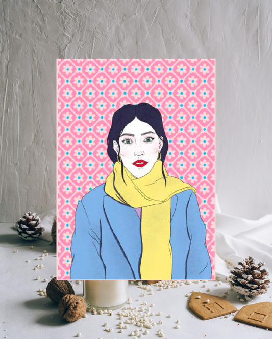 Yellow scarf girl print