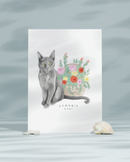 Lámina Gato negro cesta de flores