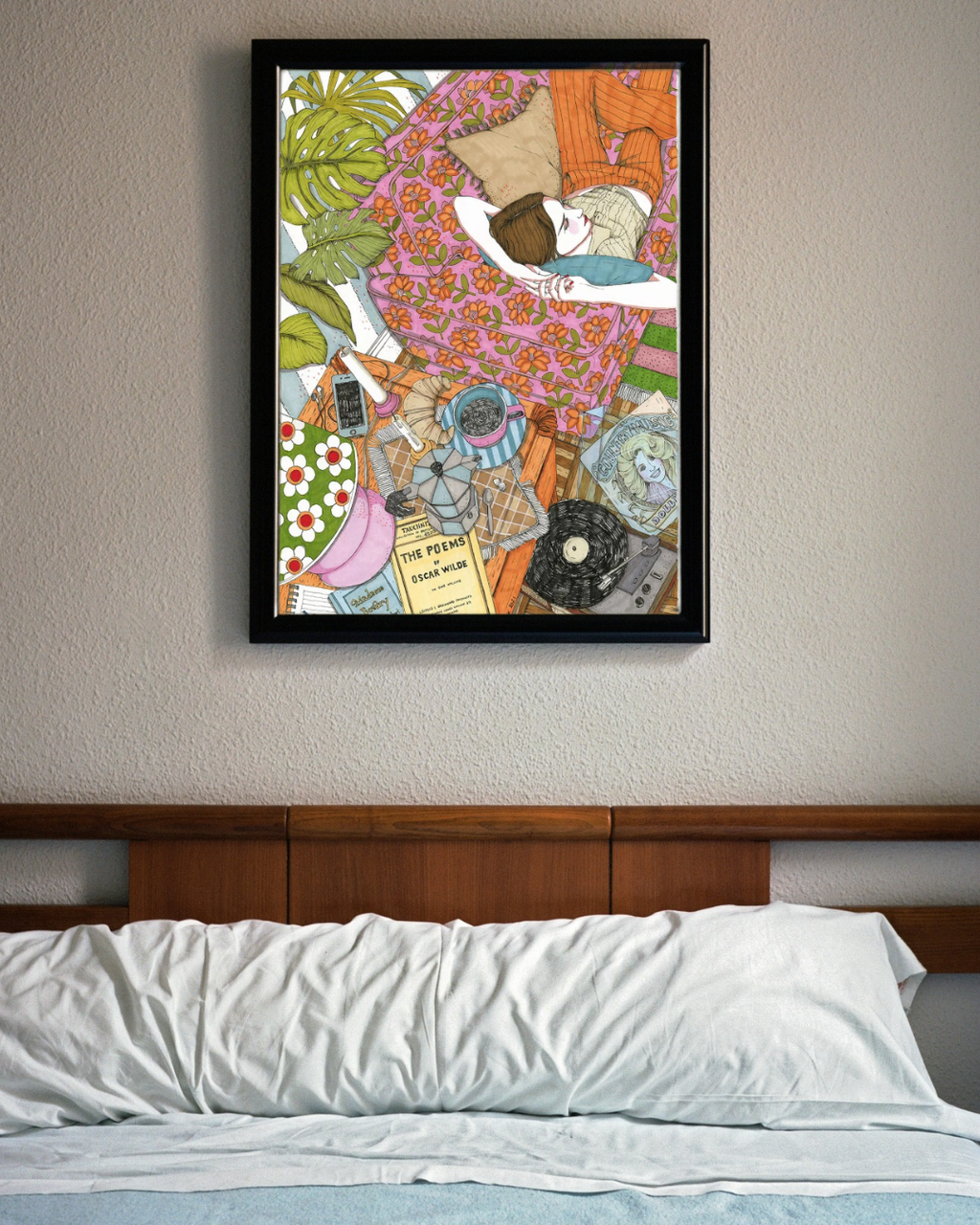 Lámina Sofá de flores, café y vinilo