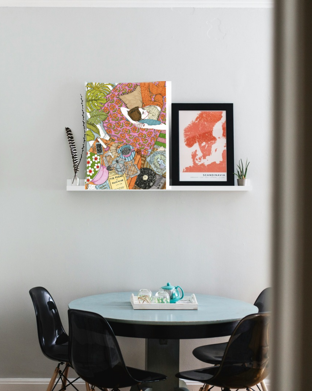 Lámina Sofá de flores, café y vinilo