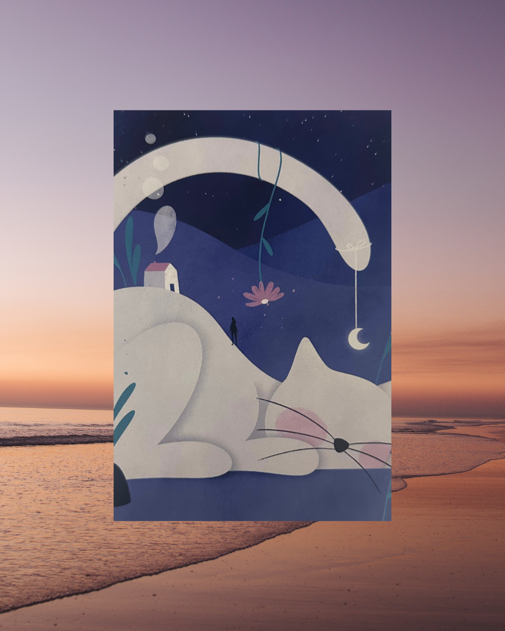 Lámina Gato casa luna