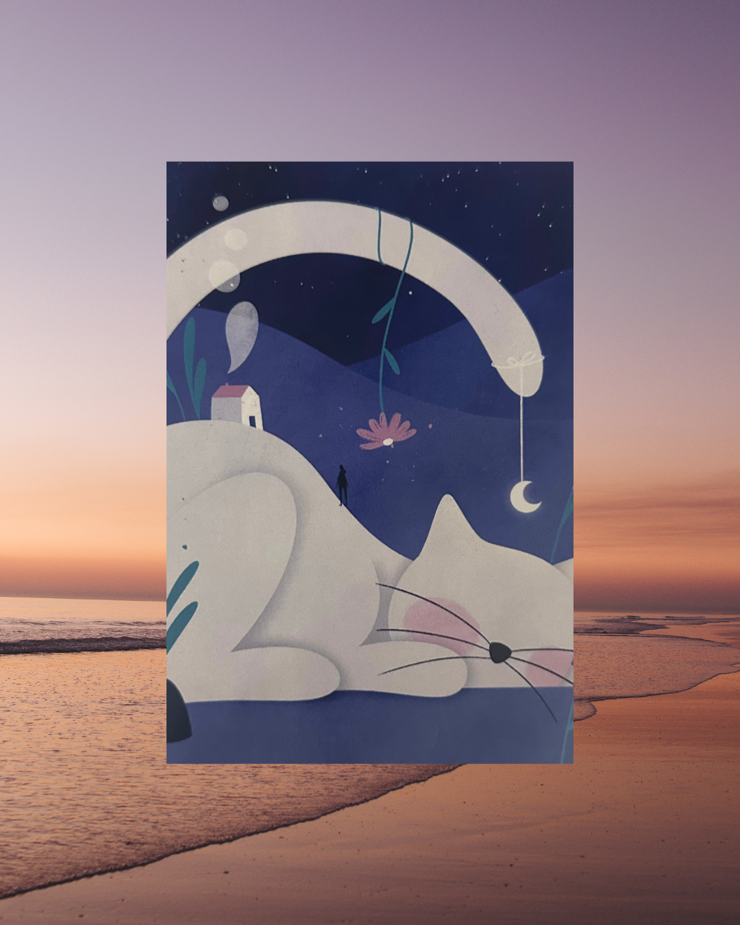 Lámina Gato casa luna