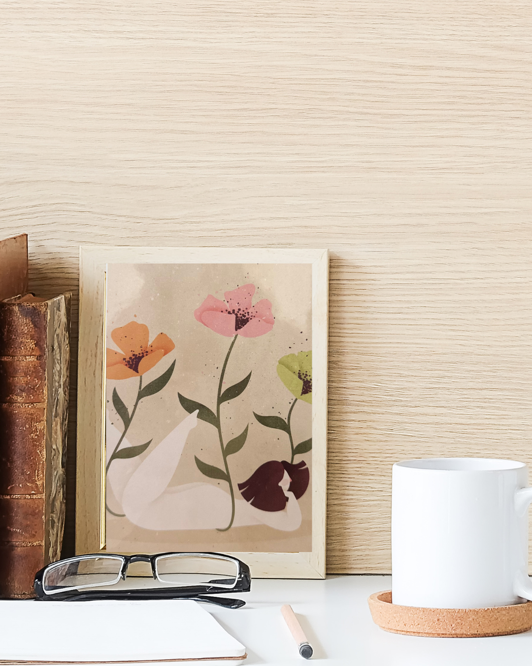 Postcard Girl with flowers