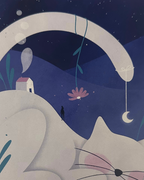 Lámina Gato casa luna