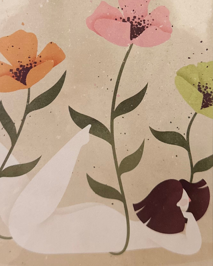 Postcard Girl with flowers