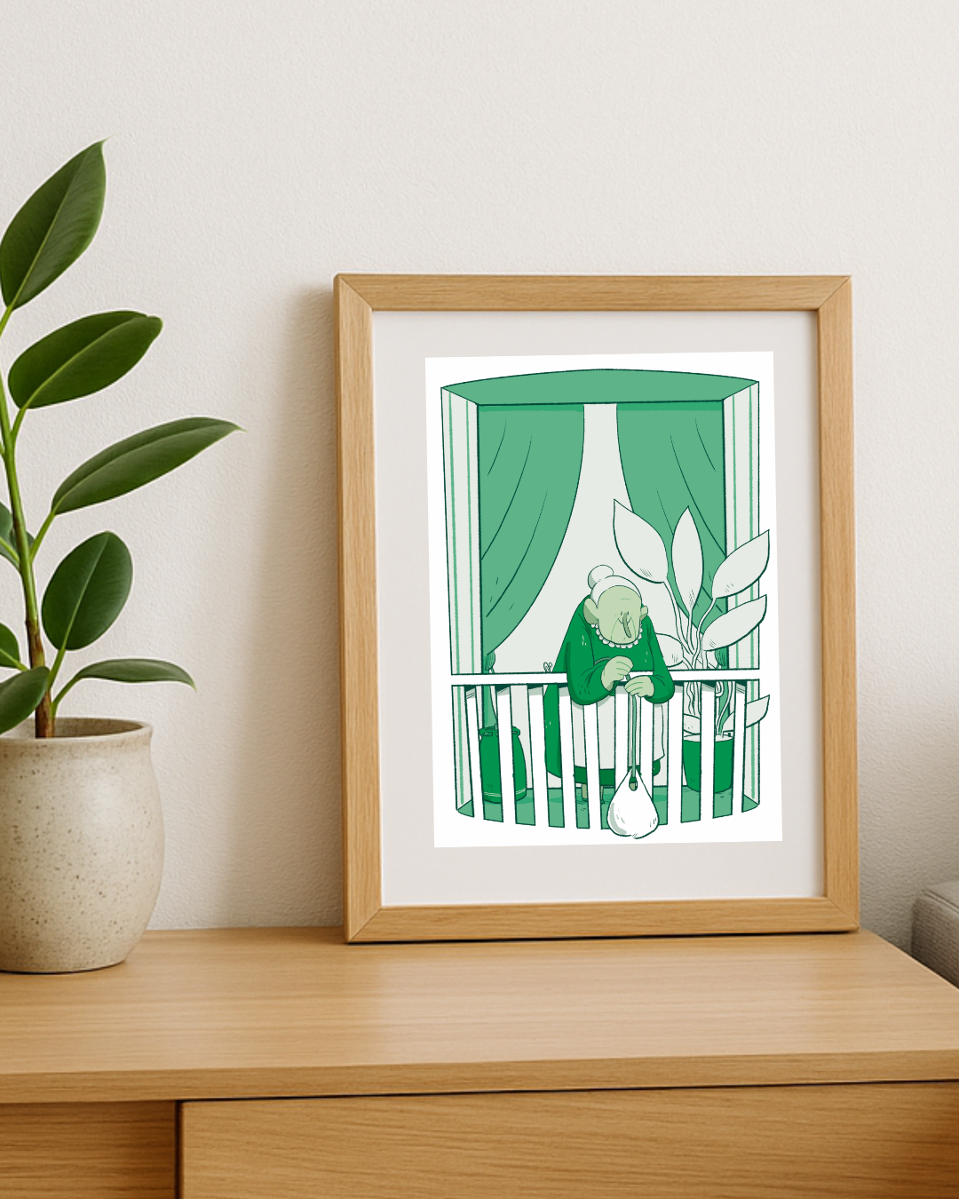 Lámina de Abuela en el balcón verde