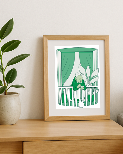 Lámina de Abuela en el balcón verde