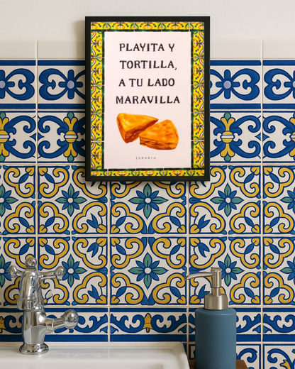 Lámina "Playita y tortilla, a tu lado maravilla"