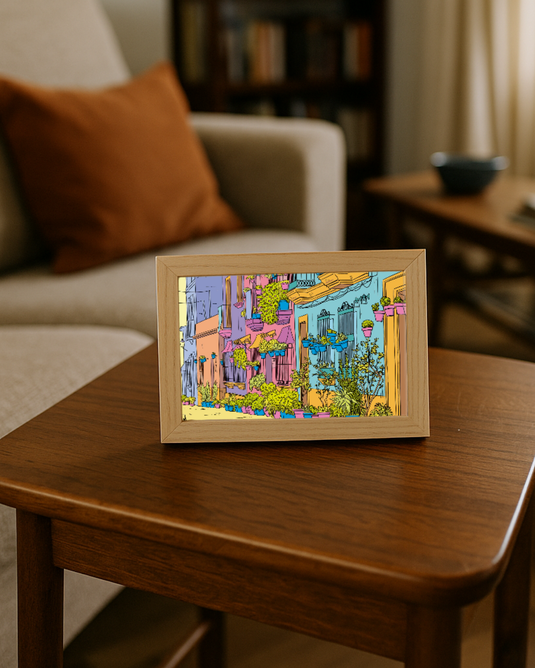 Lámina Barbate y su calle con plantas