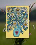 Lámina Mano azul - fondo amarillo
