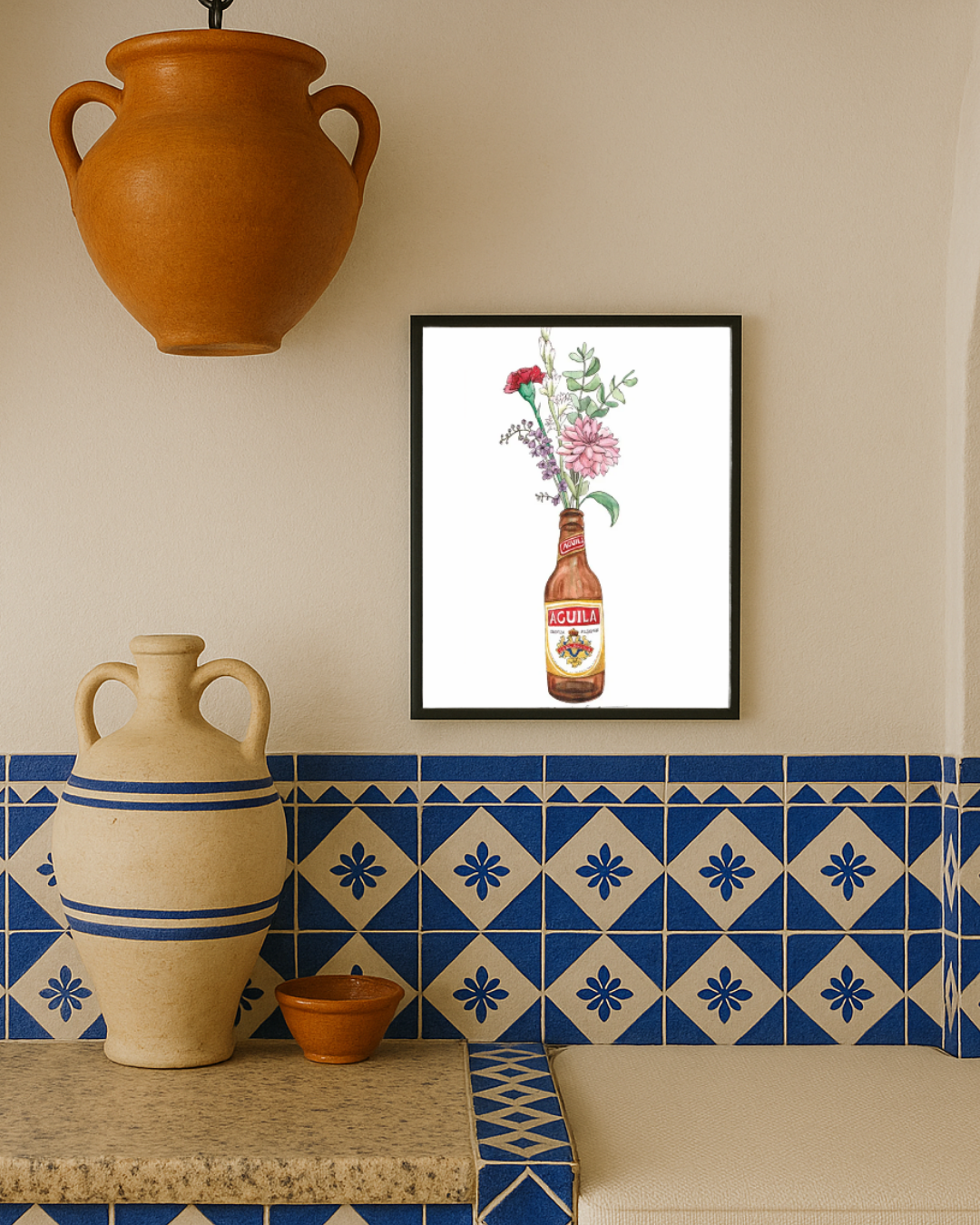 Lámina botellín Águila con claveles y flores