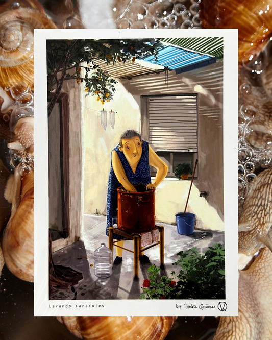 Lámina Abuela lavando caracoles