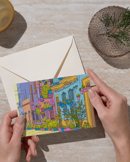 Lámina Barbate y su calle con plantas