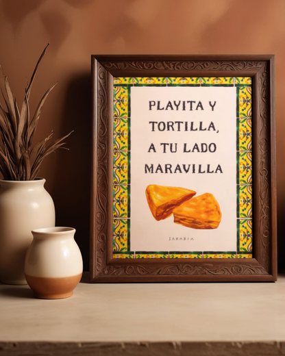 Lámina "Playita y tortilla, a tu lado maravilla"