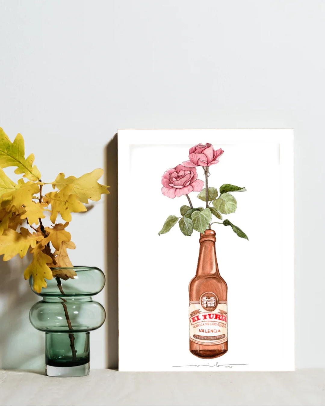 Lámina botellín El Turia con rosas rosas