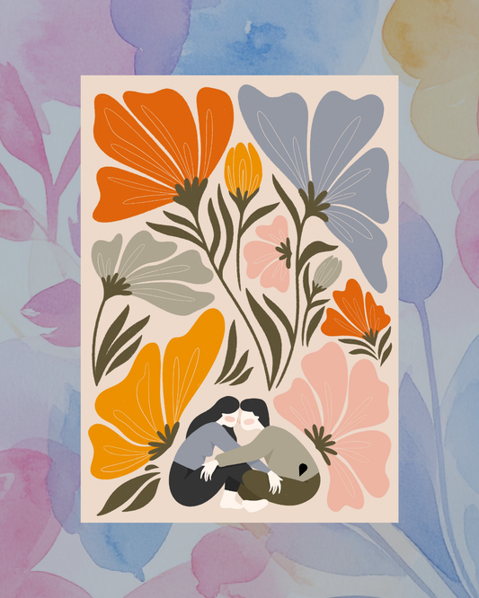 Lámina beso pareja y flores