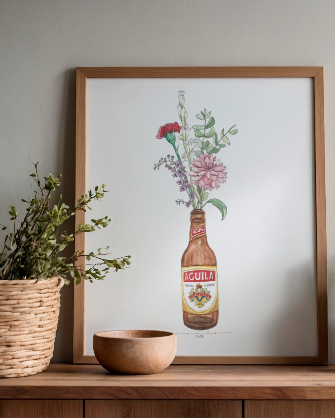 Lámina botellín Águila con claveles y flores