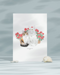 Lámina Gato blanco y gato marrón con rosas