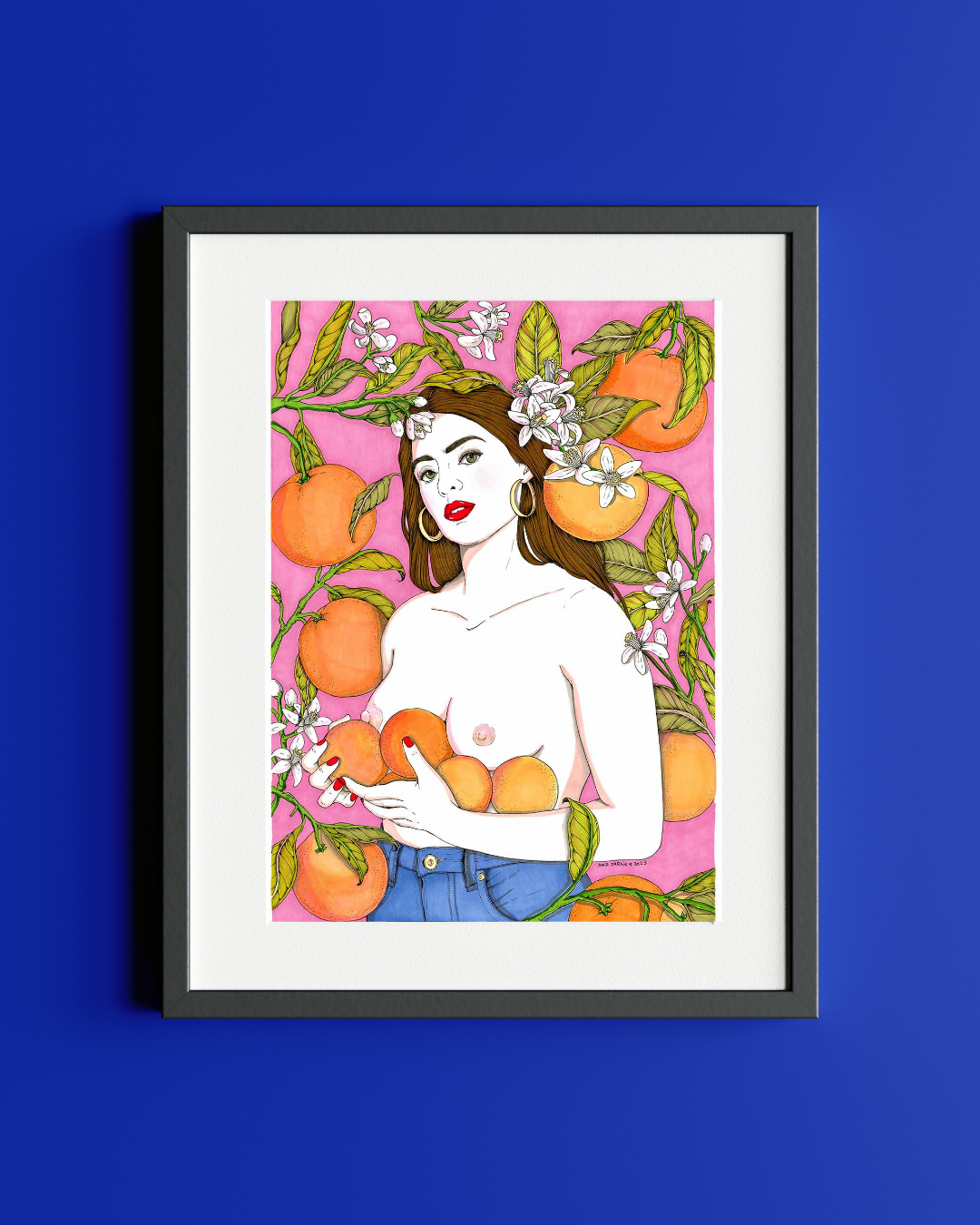 Lámina Mujer con naranjas
