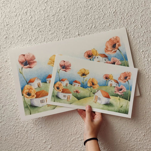 Houses in the countryside that bloom big print