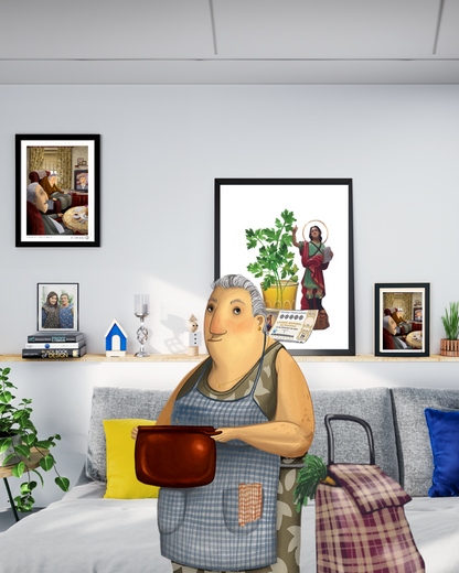 Grandmother watching Juan and a half print