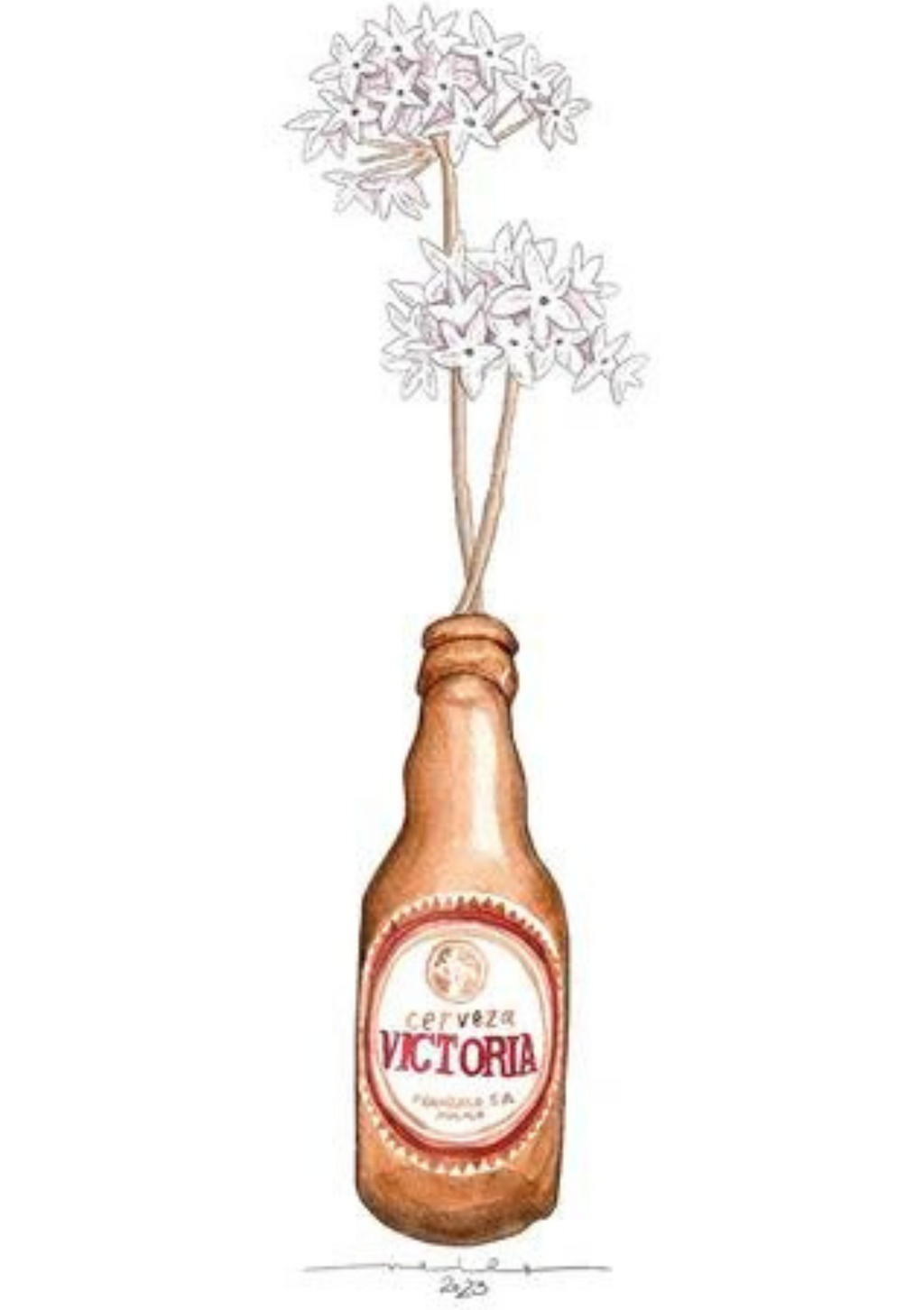 Lámina Botellín Victoria con flores biznaga