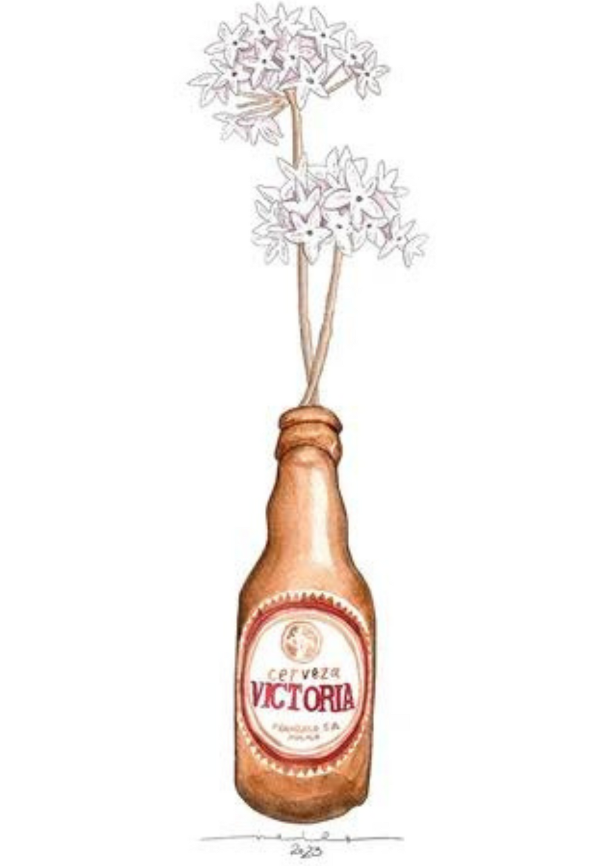 Lámina Botellín Victoria con flores biznaga