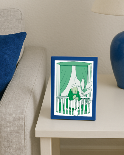 Lámina de Abuela en el balcón verde