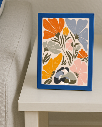 Lámina beso pareja y flores