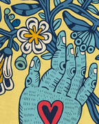 Lámina Mano azul - fondo amarillo